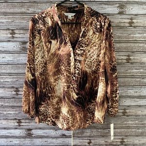 NWT Counterparts Animal Print V-Neck Blouse XL